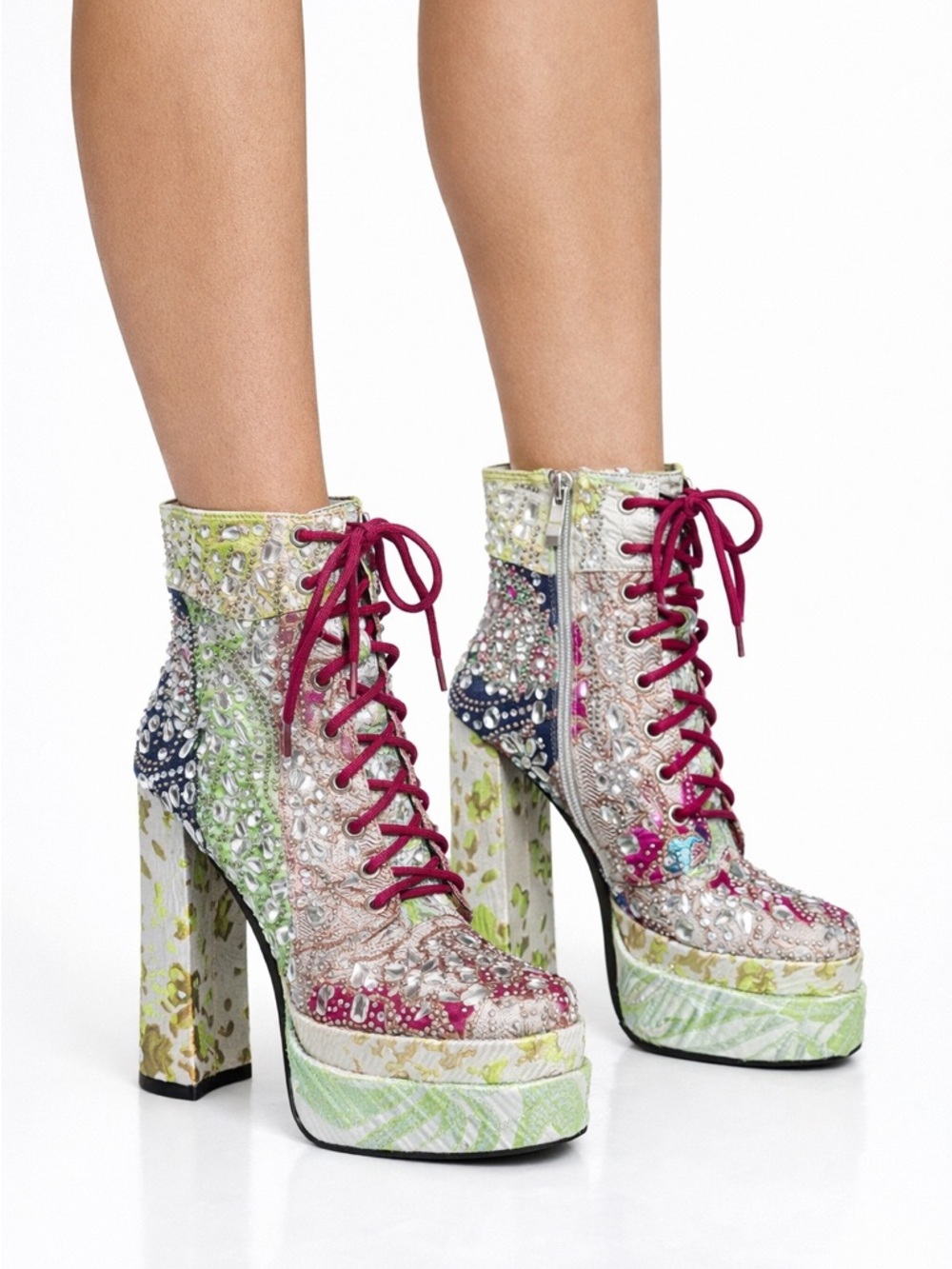 LAST PAIR!  Multicolor Embellished Women's Platform Boots